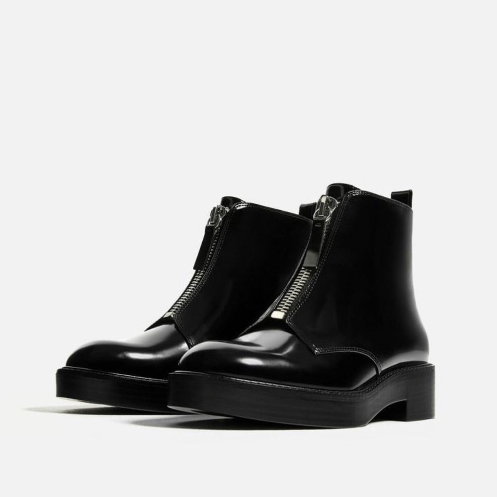 Zara Stylish Black Ankle Boots with Zipper